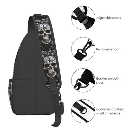 Mochila sling negra con diseño calaveras para uso urbano miniatura 4