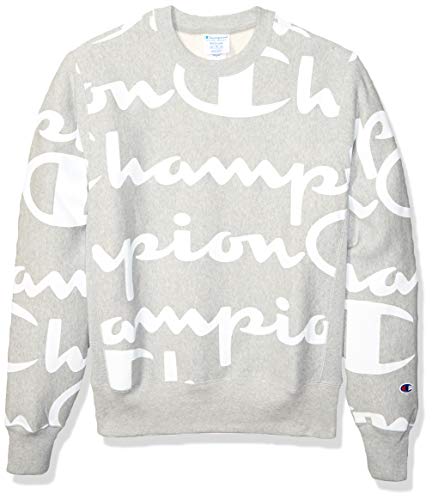 Champion LIFE Men's Reverse Weave Crew-Print, Giant CHP Script Oxford Grey, X-Large