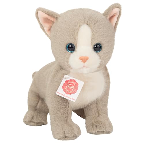 Gato gris de peluche Teddy Hermann de 24 cm ideal para acompañar el sueño infantil en la cama