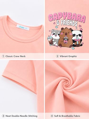 Image of Dvenki Girls Graphic Short Sleeve Crewneck T-Shirt Sizes 6-18 | breathable soft cotton blend, cute graphic prints, summer little and big girls tee, ideal casual wear for school, daily
