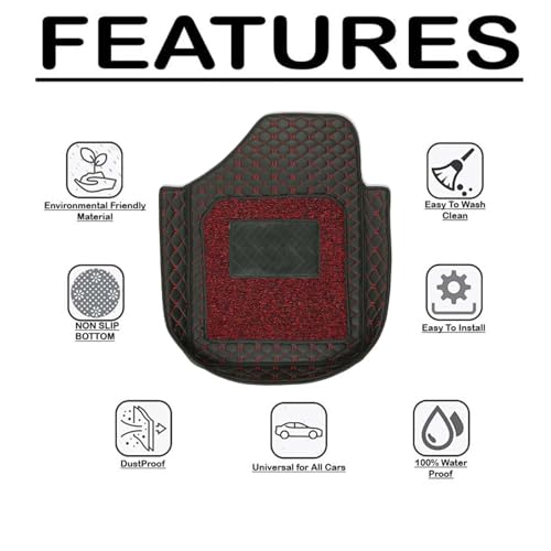 Image of CARNEST 7D Buket Car Floor Mat 5Pcs Set Universal Fit | Triple Stitch Waterproof & All-Weather Anti-Slip Car Mats Compatible with - IKON,Blk /Red