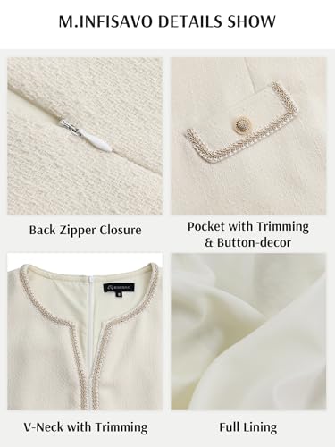 M.Infisavo 2025 Women Tweed Dress Fall Winter V Neck Sleeveless A Line Pockets Work Casual Jackie Dresses2