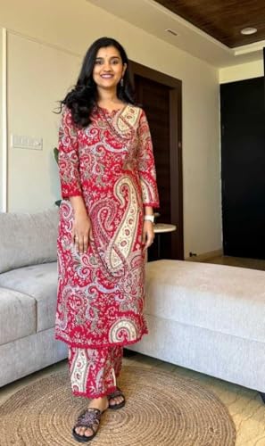 Image of Women's Cotton Printed Straight Kurti with Pant Two Piece Co-ord Set