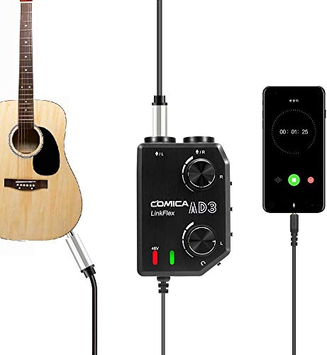 Comica LINKFLEX.AD3 Microphone Audio Preamp/Mixer 2-Channels XLR/3.5mm/6.35mm-3.5mm, 48V Phantom Power & Real Time Monitor, Universal Canon Nikon Sony Camcorders DSLR Cameras &Smartphone