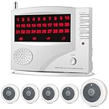 SYNLETT Wireless Calling System Nurse Call System for Nursing Home Clinic Restaurant, 5 Call Buttons with 1 Monitoring Unit for Caregivers Elderly Patients Seniors 7 Languages 8 Alert Tones, White