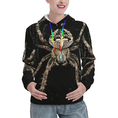 Sweat à capuche araignée pull chaud femme poche kangourou