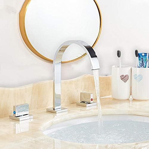 Robinet de lavabo noir bronze à 3 trous et double poignée carrée pour salle de bain