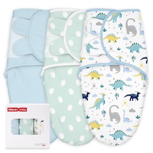 Image of GLLQUEN BABY Swaddles for Newborns 0-3 Months, Adjustable & Easy Fastener | 3-Pack, Baby Boy Swaddles Organic Cotton Womb-Like Nursery Swaddling Blanket reduces startle reflex, Soft & Skin-Friendly