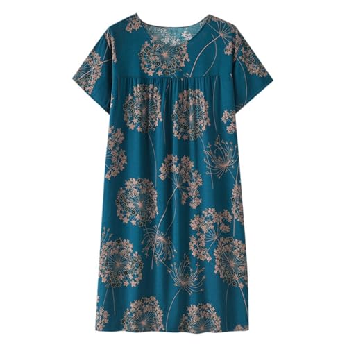 Camisón señora Mayor Algodón Vestidos Casual Tallas Grandes Flexibles Camisones Mujer Manga Corta Pijamas Entretiempo Estampados Sleepshirt De Corte Clásico Batas De Casa Mujer