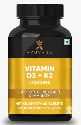 Image of Vitamin D3 K2 Tablets (D3 from Lichen) | Supports Bone Health & Immunity | 600 IU D3 + 55 mcg K2 | D3 and K2 Supplement for Men and Women | 100% Veg 60 Tablets