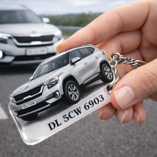 Image of Custom Car Photo Resin Keychain with Number | Personalized Vehicle Image Keyring | Stylish Gift for Car Owners