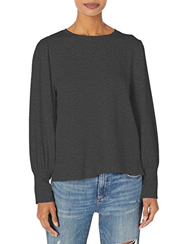 cupcakes and cashmere Women's Liva Plush Fleece Pullover with Puff Sleeve, Heather Charcoal, Extra Small