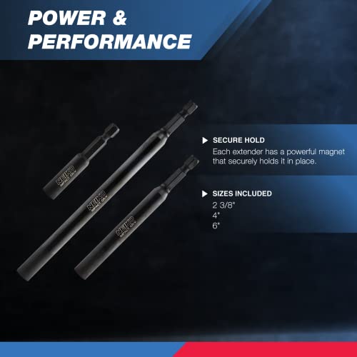 Neiko 11403A Magnetic Bit Holder Set | 3 Pieces - 2-3/8, 4, And 6| Premium Cr-V Steel | 1/4" Hex Shank Design #TOP2