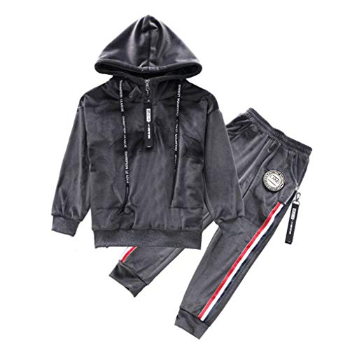 Alsmiley Toddler to Big Boys' 2PCS Velvet Tracksuit Sweatshirt Top + Sweatpants Hoodie Outfit Set Charcoal 4-5y