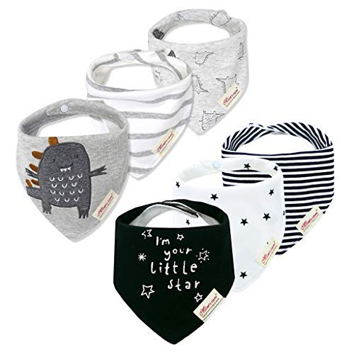 Minizone Lot de 6 Bébé Bavoirs Naissance en Coton Réglable et Doublure Bandana Super Absorbant 0 à 36 mois Cover