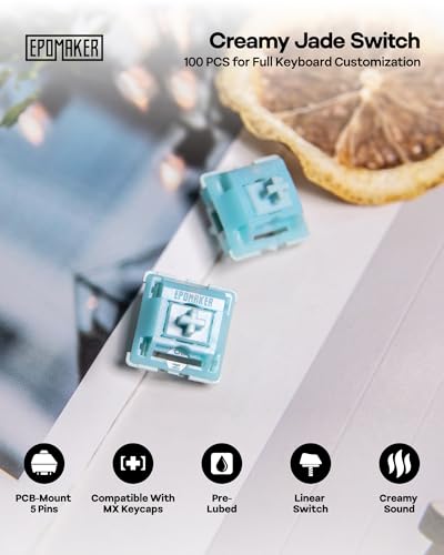 Image of EPOMAKER Creamy Jade 45gf Gaming Keyboard Switches, 100 PCS Linear Switch, 5-Pin Pre-Lubed Switch, with PC /PA66 Case, POK Stem, Compatible with MX Keycaps for Mechanical Keyboard