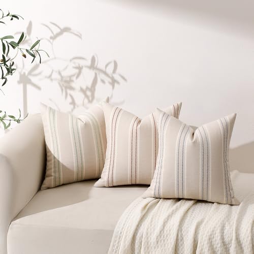 Image of Hckot Throw Pillow Covers 18x18 Set of 2 Rust Pillow Covers Farmhouse Decorative Pillows Textured Linen Square Cushion Covers for Sofa Couch Bed Living Room Decor(Rust)