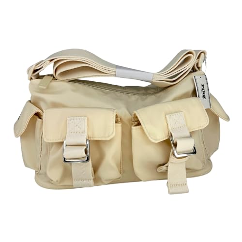 Victoria's Secret Bolsa de ombro cargo de nylon rosa para mulheres – transversal com alça ajustável e vários bolsos, Concha branca, 9 inches, Bolsa de ombro