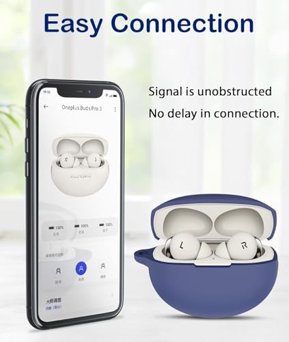 Image of CERLINK Earphone Case Cover Compatible for OnePlus Nord Buds 3, OnePlus Nord Buds 3 Pro Soft Silicone Skin Case Cover Shock-Absorbing Protective Case with Keychain [Front LED Visible] (Navyblue)