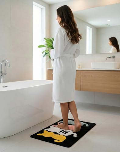 Image of VAS COLLECTIONS Luxurious 2000 GSM Microfiber Bath Mat | Super Soft, Thick & Fluffy | Anti-Skid, Super Absorbent, Bathroom /Bedroom /Kitchen /Door Mat (40x60 cm, Pack of 1) (Cat Print)