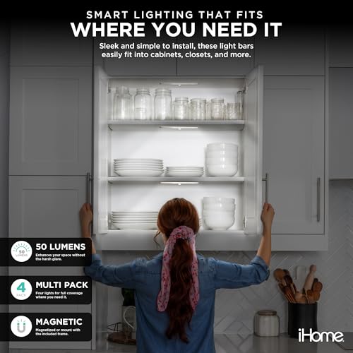 Image of iHome Rechargeable Auto Sensing Light Bars, Motion Sensor, Dimmable, Auto /Always-On Modes, Easy Installation (4-Pack LED Light Bar)