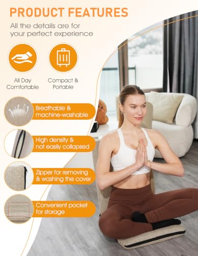 Image of FASTMOMENT Floor Chair with Back Support Adjustable Meditation Chair with 14 Positions Portable Ground Seating for Adults Foldable Floor Seat for Meditation Yoga (Thicker Sponge Version, Coffee)