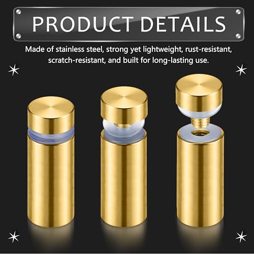 Image of Pelopy 12 Pcs Gold Sign Standoff Screws Advertising Screws Stainless Steel Wall Standoff Mounts Glass Acrylic Nail (1 /2 x 1-3 /16 Inch)