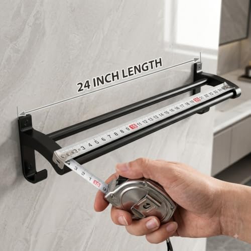 Image of iSTAR Double Rod Towel Holder - Stainless Steel Wall Mounted 2 Bar Towel Rack, 24 Inch Rust-Proof Chrome Finish (Black, Pack of 4)