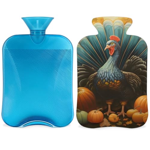 Hot Water Bottle with Soft Cover,2L Turkey Pumpkin Hot Water Bag for Hot and Cold Compress, Hand Feet Warmer, Magical Pumpkin Rubber Hot or Cold Water Bottle Halloween Christmas Decorations
