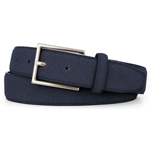 JasGood Wildleder Gürtel für Herren Business Ledergürtel 33mm Breit Freizeitgürtel Formelle Anzuggürtel Herrengürtel für Männer Jeans Hosen,Marineblau,120cm