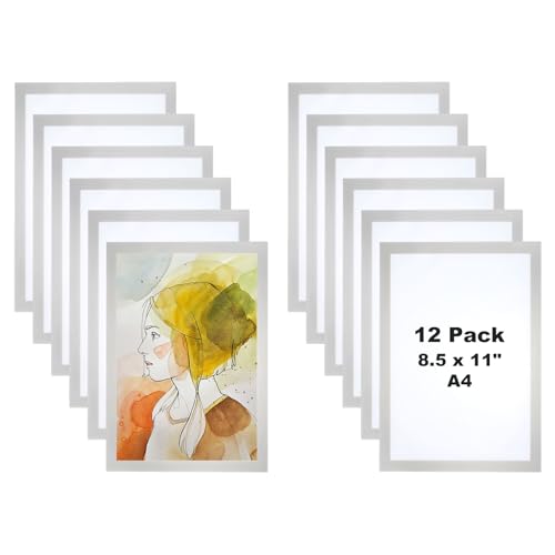 Cadre Magnétique Pour Photos A4 PATIKIL - Porte-Affiche Adhésif Double Face x12 - Argent