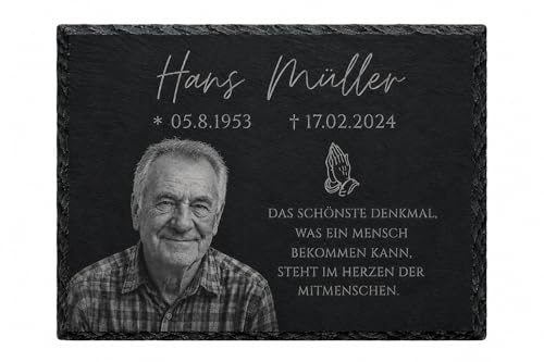Schiefer Gedenktafel Grabplatte mit hochwertiger Gravur Grabstein Urnengrab Grabschmuck selbst gestalten Andenken an geliebten Mensch