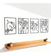 FURUBETA 4 Pcs Black Metal Wall Art Set, Abstract Woman Silhouette & Line Art, Minimalist Aesthet...
