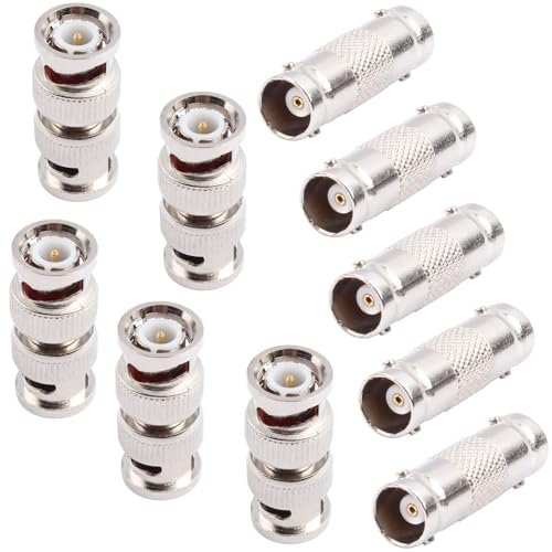 AIMHDUTY BNC Coupler Female to Female Connector 5-Pack and BNC Male to Male Adapter 5-Pack for CCTV Security Camera Adapter Extender Connector