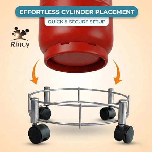 Image of Rincy 2 Pic Heavy Stainless Steel LPG Cylinder Trolley - 4-Wheel Kitchen Gas Stand for Smooth Movement (Heavy Gas Stand 2 Pcs)
