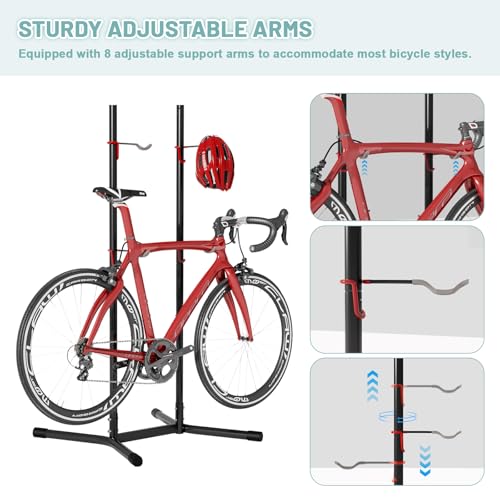 Urban Deco 2-4 Bike Storage Rack Garage Max154lbs, Freestanding Indoor Bike Rack with Adjustable Hooks, Vertical Bike Floor Stand for Road, Mountain and Hybrid Bike, Black