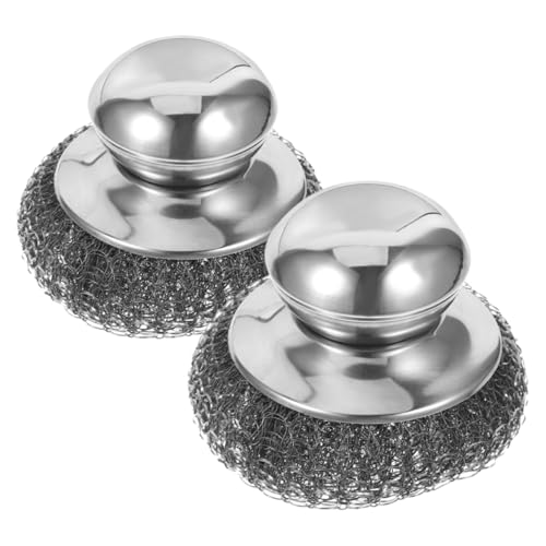 UKCOCO 2 pièces Brosse de Nettoyage Acier Inoxydable Lot Poignée Éponge à Récurer pour Casseroles et Vaisselle Brosse Non Rayante pour Cuisine et Surfaces Multiples