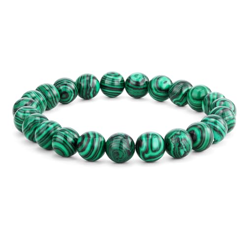 Crystal Vibe Malachite Bracelet for Protection & Growth – Natural Healing Stone 8mm Beaded Bracelet for Women Men – Adjustable Size