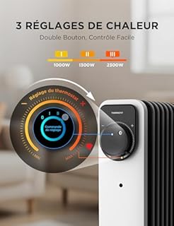 Midea Radiateur à Bain D'huile 2300W - 11 Ailettes, Commande Rotative, Thermostat Réglable, 3 Puissances, Sécurités Anti-Basculement Et Surchauffe - Silencieux Pour Bureau Et Maison