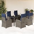 YITHOPI 7 Piece Patio Dining Set with Cushions Gray Poly Rattan Versatile Lounge Furniture Outdoor Lounge Set Patio Furniture Sets Balcony Furniture Sets for patios, Gardens, Decks