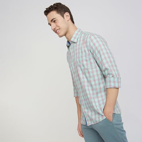 Image of Parx Men's Cotton Blend Checks Pattern Slim Fit Semi Cutaway Collar Full Sleeve Casual Shirt