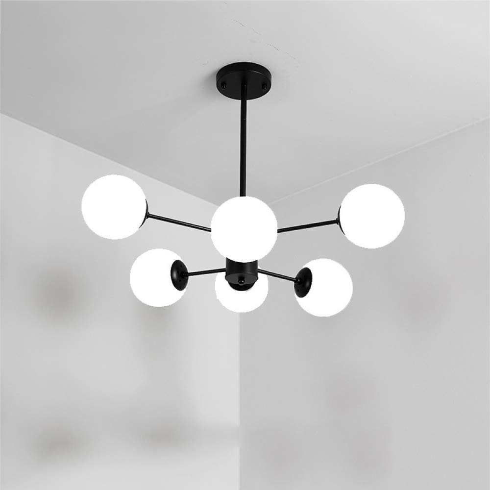 KXEcoLife Magic Bean Molecular Chandelier,LED Sputnik Pendant Light Postmodern Nordic Creative Hanging Lamp Living Room Bedroom Restaurant Lamp,Black+WhiteLight-6Heads