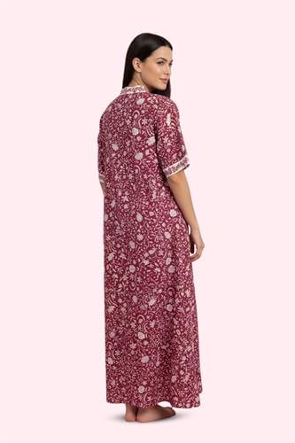 Image of NIHSAMAH Cotton Nighty for Women - Embroidered & Printed Stylish Night Gown, Comfortable Sleepwear Long Nightwear, Maxi