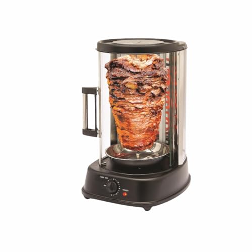 Electric Rotating Vertical Rotisserie Grill Doner Kebab Fish Skewer Cooker – 1500W Stainless Steel, 5kg Capacity, 60-Min Timer, Auto Shut-Off