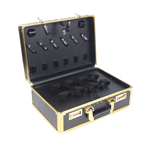TFCFL 15.75x11x6.2 Professional Barber Case, Barber Travel Organizer Tool Box Shears Clippers Trimmers Case Large Barber Beauty Salon Tool Kits Mobile Barber Station Box(Tools Not Included) (Gold)