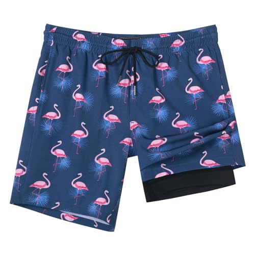 Image of SURF CUZ Mens Swim Trunks with Compression Liner Swim Shorts 7 inch Swimming Trunks Stretch 7 Inch Swim Suits Quick Dry