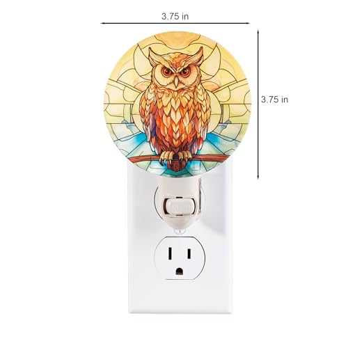 Image of Owl Night Light Vintage Retro Cottage Core Bird Figurine Plug in Wall On /Off Switch Tiffany Stained Glass Style