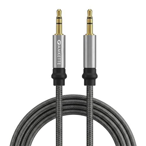Image of Amkette Vibe Braided Aux Cable | Audio Cable for Speakers | 3.5mm Audio Cable, Nylon Braided, Gold-Plated Connectors, 1.5m, 25000 Bend Tested | Wired Aux Cable Grey