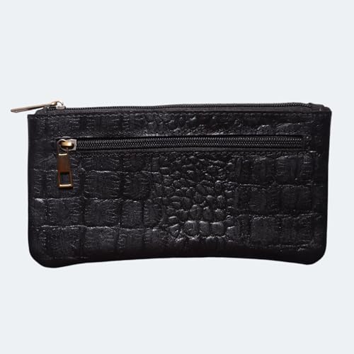Image of Vintage Leather Pencil Case Pouch, Pen Pouch for Work and University, for Men and Women Elegant & Practical Brown Leather Pencil Cases for Adults Perfect for Office (Croco Black)