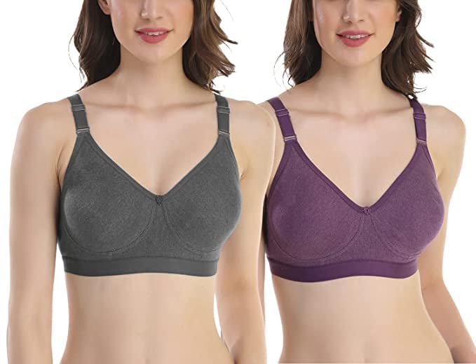 Image of SKDREAMS Blue & Brown & Purple-32D Cotton Blend Seamless Non Padded Non-Wired Full Coverage Pack of 3 Women T-Shirt Bra Combo